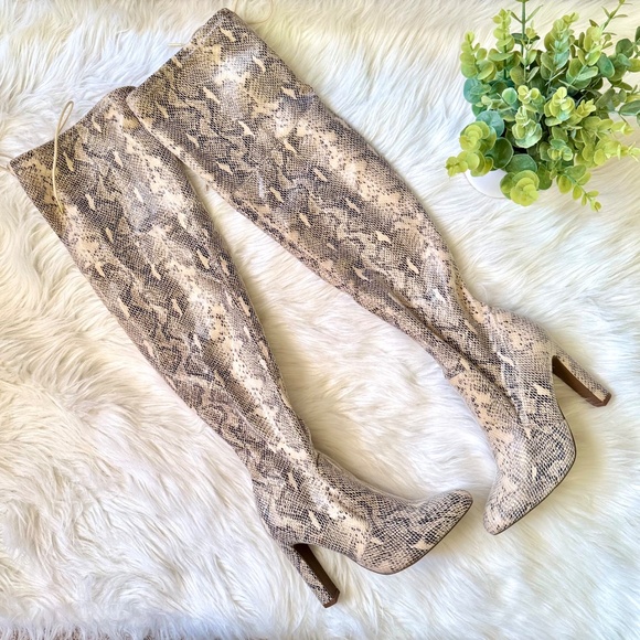 NWOB Justfab Jesyna Snakeskin Print Over-the-Knee Heeled Boots – Size 7 - Picture 2 of 15